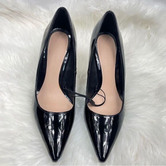 ZARA black glossy pointy toe stilettos size 36.0,3 1/2” silver/clear heel,pumps - Picture 8 of 9